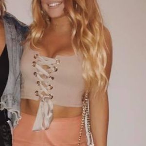 Beige Tie Up Crop Top
